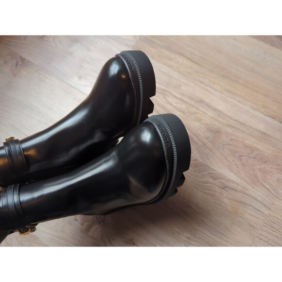 Gucci Trip Signature Logo Leather Chelsea Combat Ankle Heeled Boots Womens 38 - Picture 12 of 16
